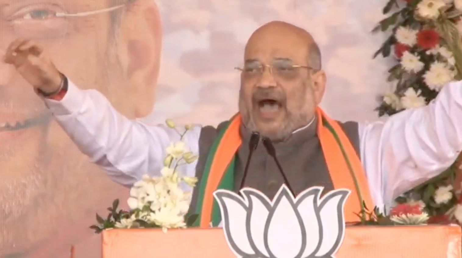 Shah, addressing an election rally here, said that the passage of the Citizenship (Amendment) Bill has caused a "stomach ache" to the opposition party. Photo/Twitter (@BJP4India)
