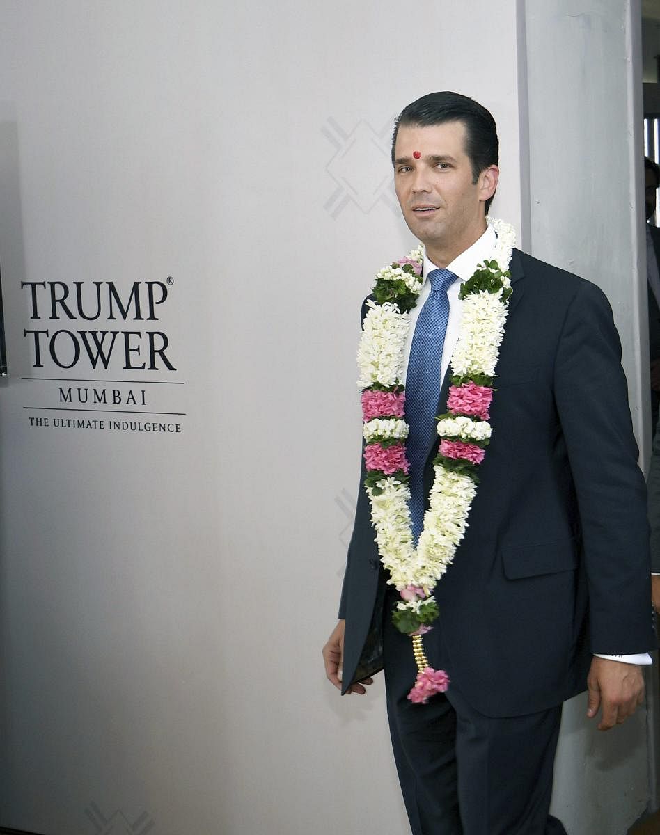 Trump Organisation Executive Vice President Donald Trump Jr. at the announcement of topping out of India's first Trump Tower Project by Lodha Group under the Lodha Luxury Collection, in Mumbai on Thursday. (PTI Photo)