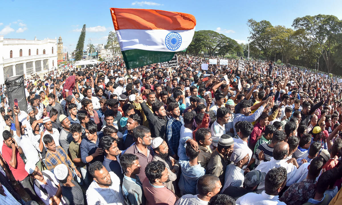 Various organisations took out a protest against the Citizenship Act in Mysuru on Monday. DH Photo