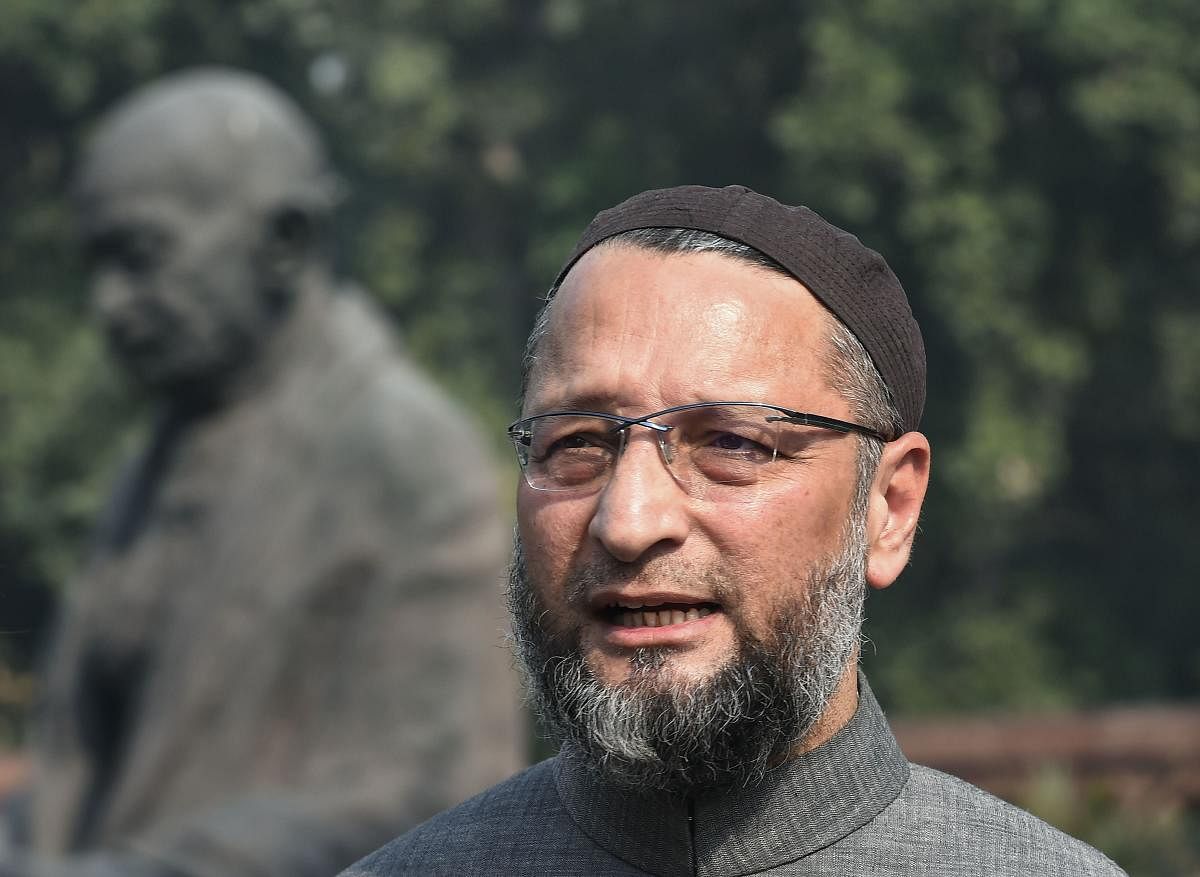 Owaisi had on Monday last attacked the Union government in the Lok Sabha over the Citizenship (Amendment) Bill, saying it was aimed at making Muslims "stateless" and would lead to another partition. Photo/PTI