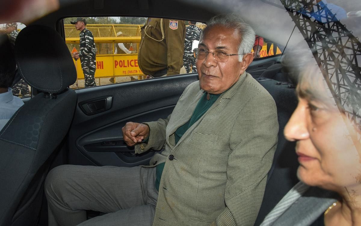 Former bureaucrat Wajahat Habibullah, one of the Supreme Court appointed interlocutors, leaves after meeting the anti-CAA protestors at their protest site at Shaheen Bagh. PTI