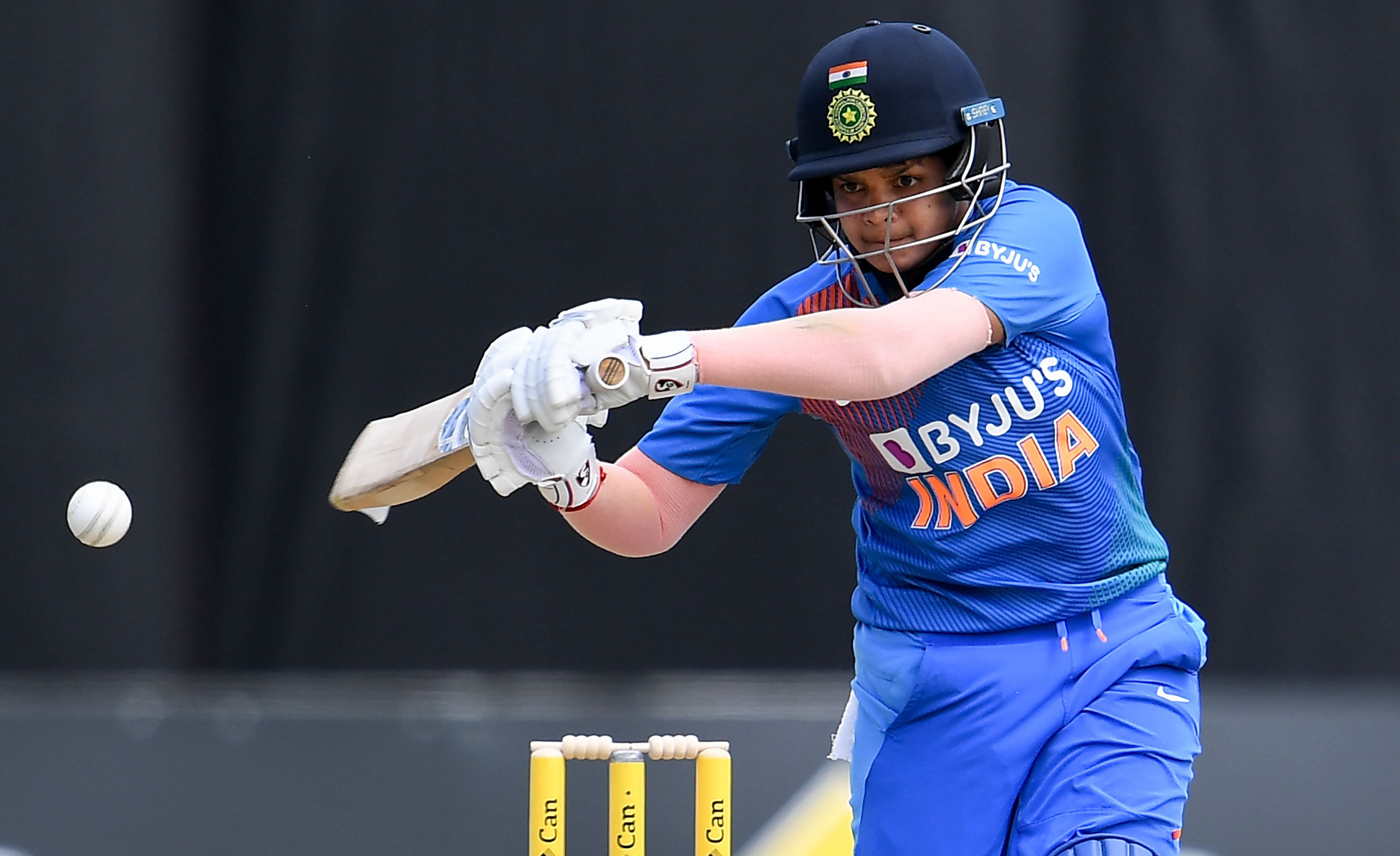 This photo taken on February 12, 2020 shows India's Shafali Verma batting during a cricket match against Australia in Melbourne. (Credit: AFP Photo)