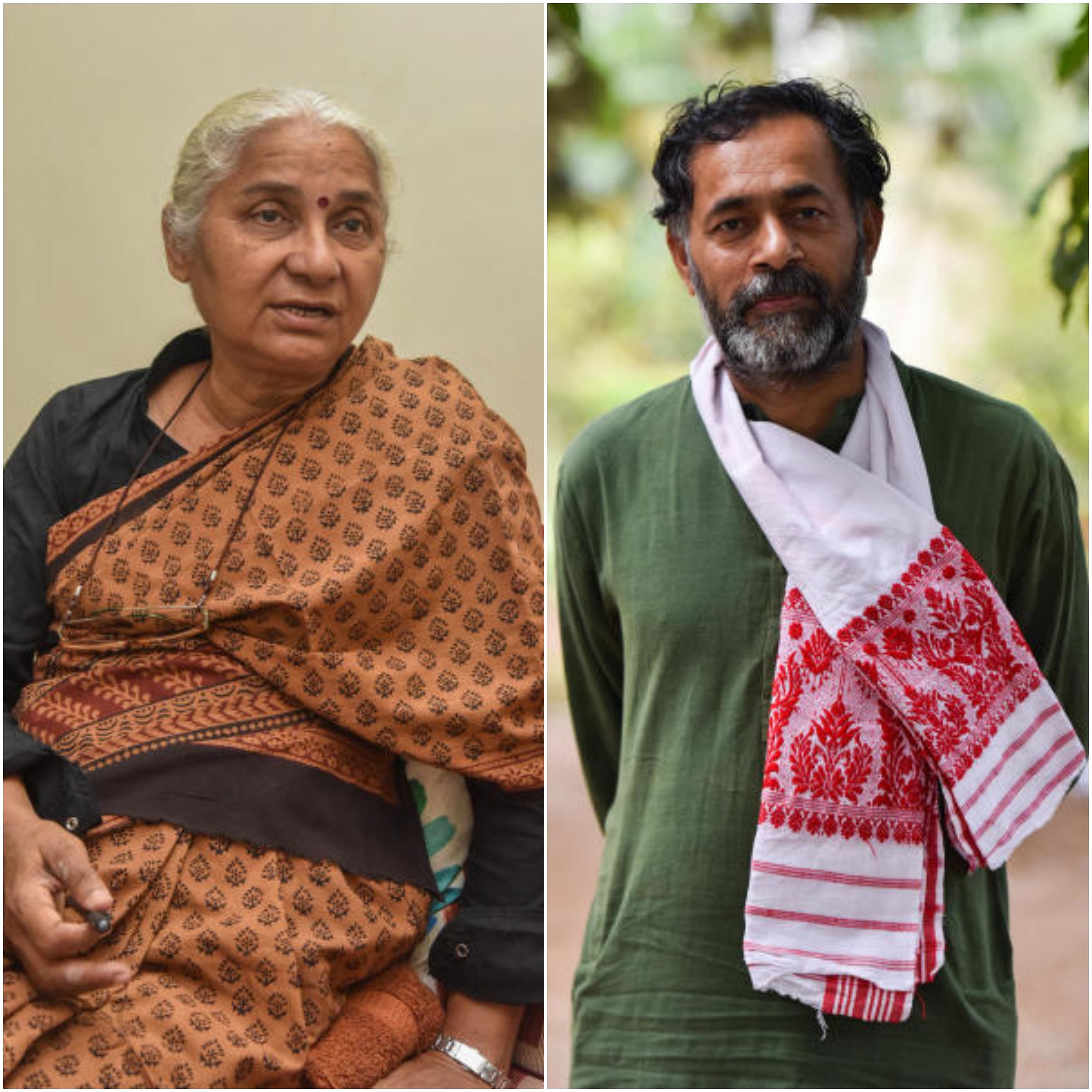 Medha Patkar and Yogendra Yadav. (PTI Photos)