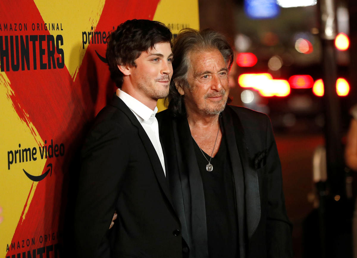 Cast members Pacino and Lerman pose at a premiere for the television series "Hunters" in Los Angeles. Reuters