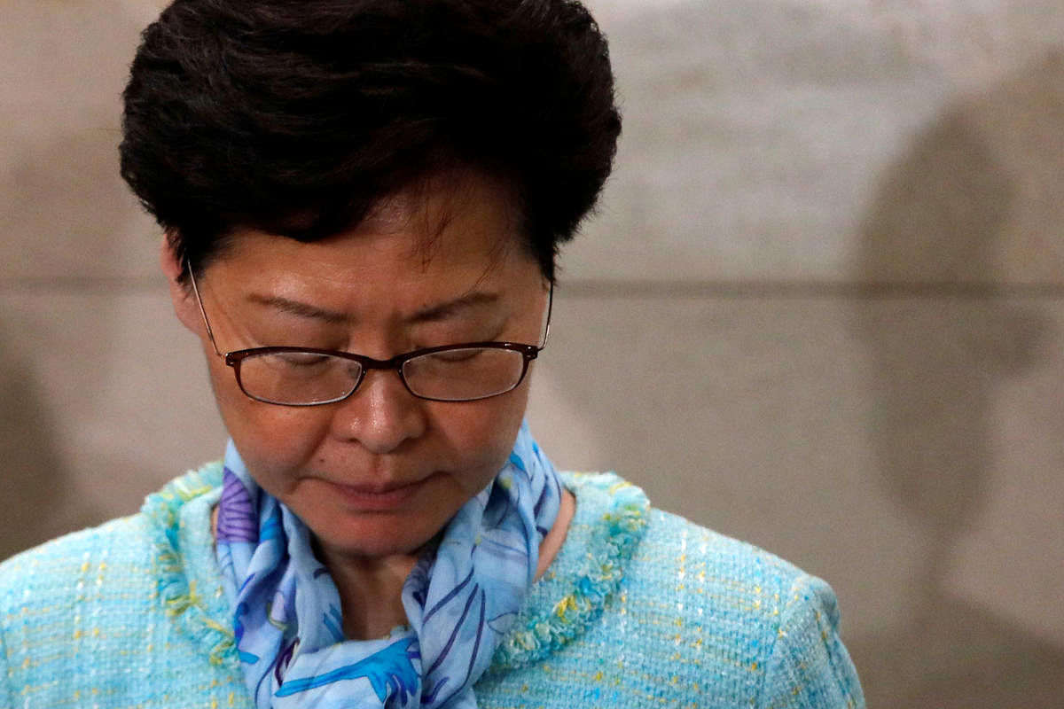 Hong Kong Chief Executive Carrie Lam speaks to media over an extradition bill in Hong Kong, China. (Reuters Photo)