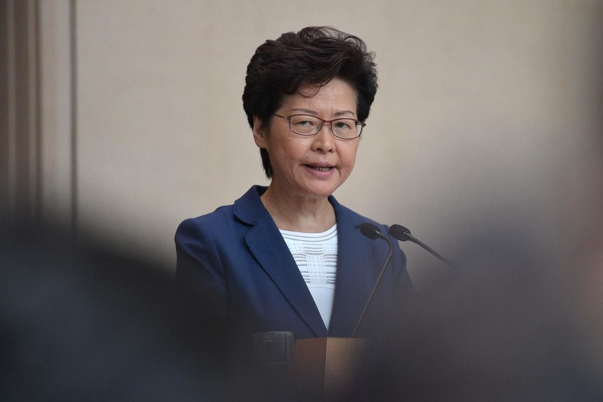 Hong Kong Chief Executive Carrie Lam takes part in her weekly press conference in Hong Kong on October 8, 2019. (AFP)