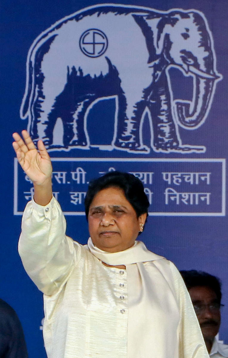 BSP president Mayawati waves at party workers. (PTI Photo)