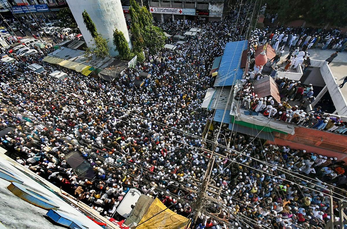 Scores of people took to the streets to participate in the CAA protest in Bhopal. (PTI Photo)