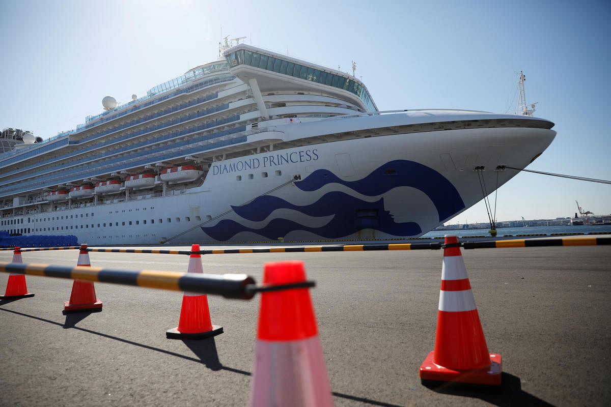 The cruise ship Diamond Princess, where dozens of passengers were tested positive for coronavirus, at Daikoku Pier Cruise Terminal in Yokohama, south of Tokyo, Japan. (REUTERS Photo)