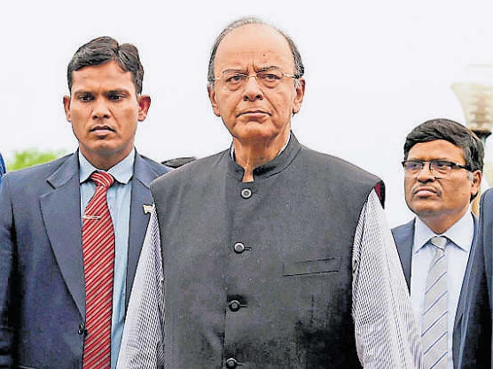 Finance Minister Arun Jaitley arrives at a press conference on the concluding day of the 14th GST Council meet in  Srinagar on Friday. PTI