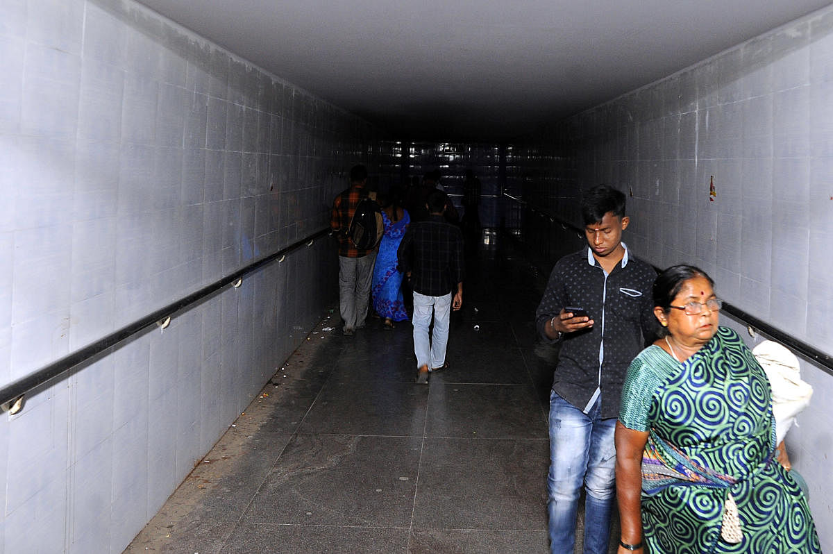 The pedestrian subway at the CBI Junction near Hebbal is being cleaned up and renovated at a cost of Rs 11 lakh. DH Photos: Pushkar V