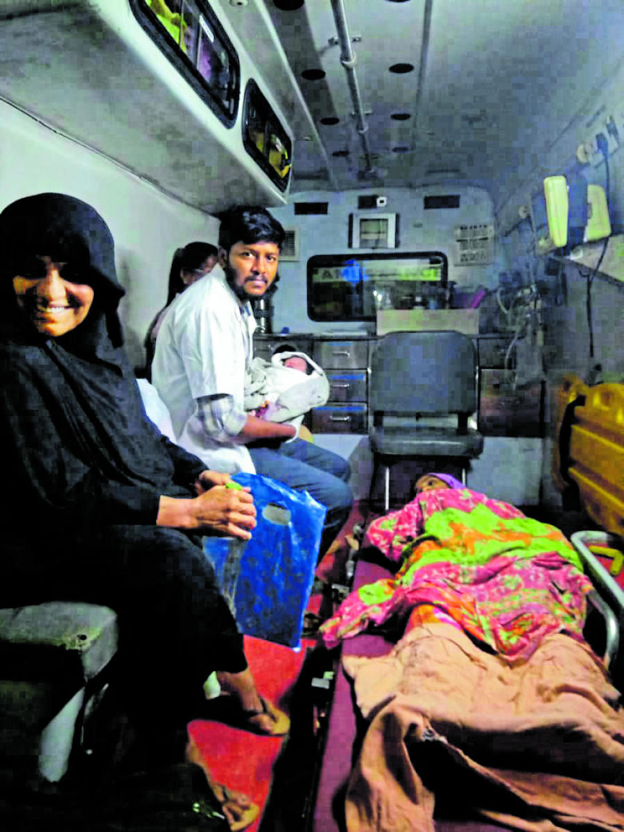 A woman from Barimar in Bantwal taluk delivered a girl baby inside the 108 ambulance before reaching Bantwal hospital in the wee hours on Friday. The mother and baby are doing well, Mani 108 ambulance staff Pradeep and driver Vijay Wilson who had assisted