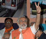 Gujarat Chief Minister Narendra Modi during an election campaign rally in Surat on Sunday.PTI