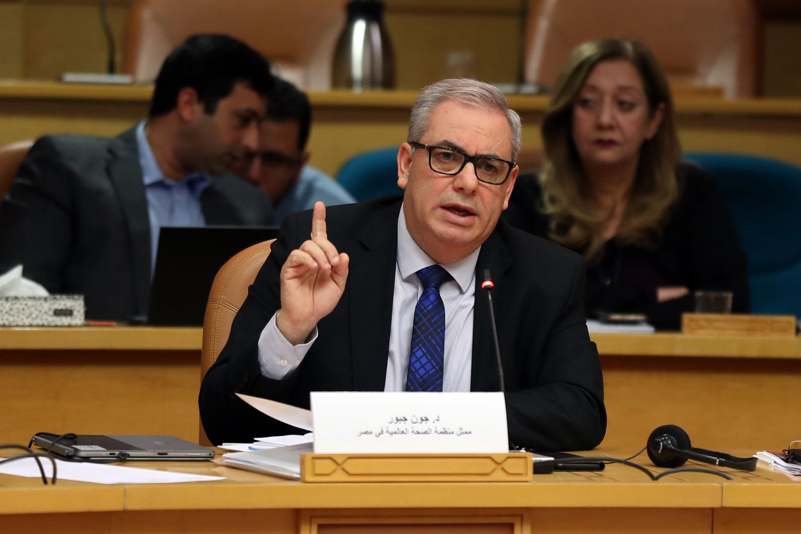 John Jabbour, the WHO's representatine in Egypt, speaks during a press briefing at the World Health Organisation's regional office in the Egyptian capital Cairo. (AFP Photo)