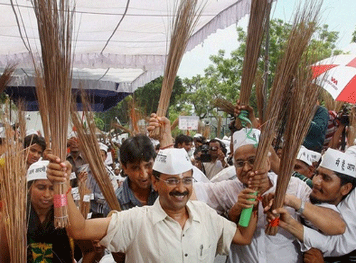 The Gujarat unit of the Aam Aadmi Party (AAP) today launched a ''broom march'' as part of its campaign for the Lok Sabha elections and to expose corruption of the state government. PTI file photo