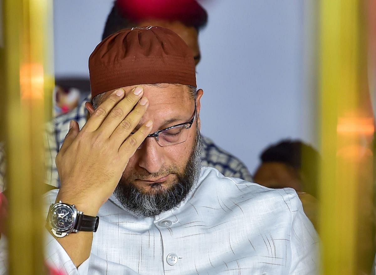  President of the AlI India MIM Asaduddin Owaisi during a protest against CAA, NRC and NPR in Bengaluru, Thursday, Feb.20, 2020. Credit: PTI Photo