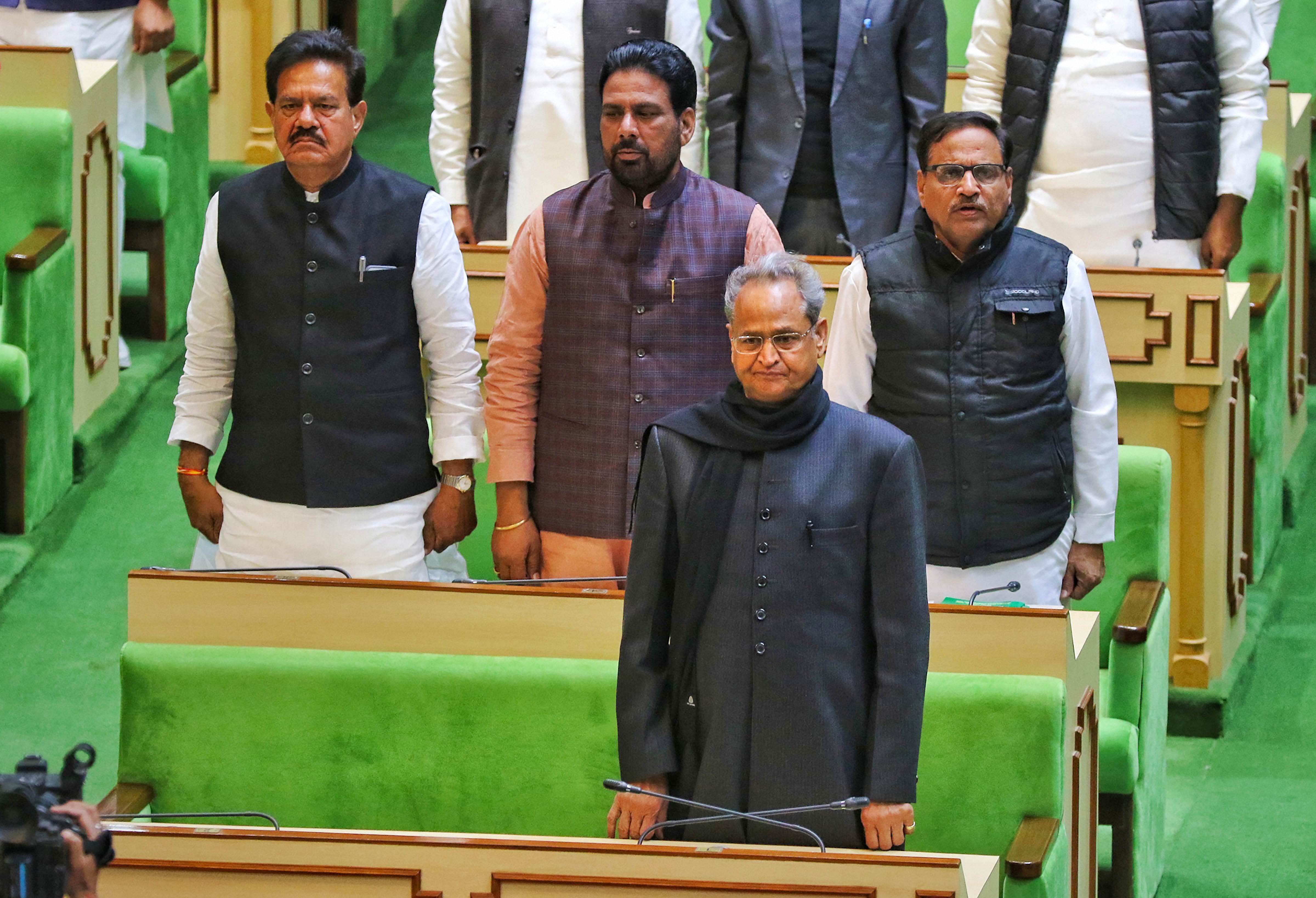 Rajasthan Chief Minister Ashok Gehlot during the ongoing session of Rajasthan Assembly. (PTI Photo)