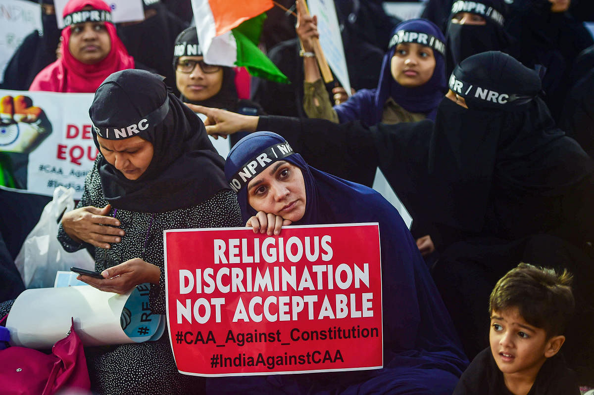 Women from Muslim community protest against CAA and NRC in Mumbai, Friday, Jan. 17, 2020. (PTI Photo)