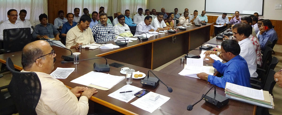 Additional Deputy Commissioner Sadashiva Prabhu chairs a preparatory meeting on PU examinations in Udupi.