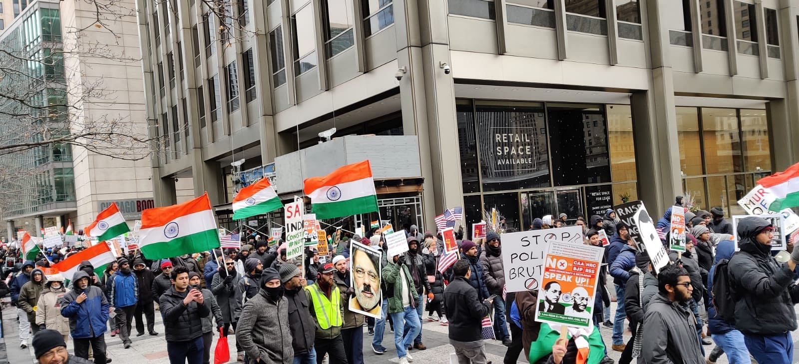 In some of the cities, particularly New York, Chicago, Houston, Atlanta and San Francisco having Indian consulates, and at the Indian Embassy in Washington DC, the protestors shouted slogans like “Bharat Mata Ki Jai” and “Hindu, Muslim Sikh, Isai: Aapas Mein Sab Bhai Bhai”. Credit: Twitter (@IndianAmerican6)