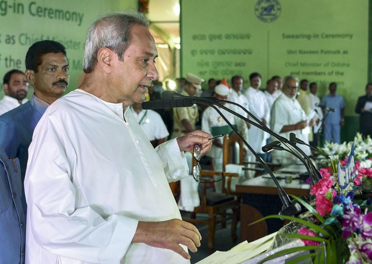 Biju Janata Dal (BJD) President Naveen Patnaik takes oath as the Chief Minister of Odisha for a fifth consecutive term at the IDCO Exhibition Ground, in Bhubaneswar, Wednesday, May 29, 2019. (PTI Photo)