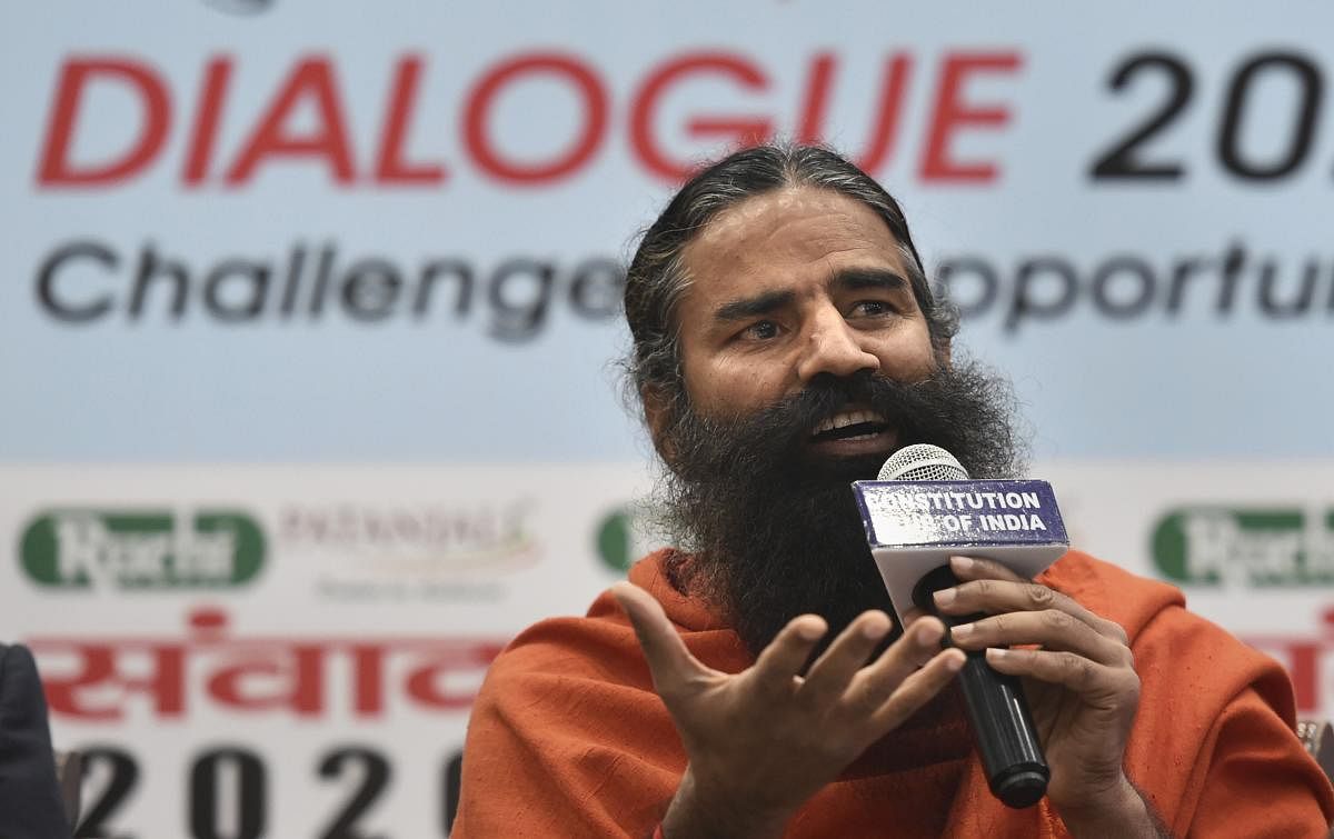 Yoga Guru Baba Ramdev addresses a press conference at Constitutional Club, in New Delhi, Friday, Jan. 24, 2020. (Credit: PTI Photo)