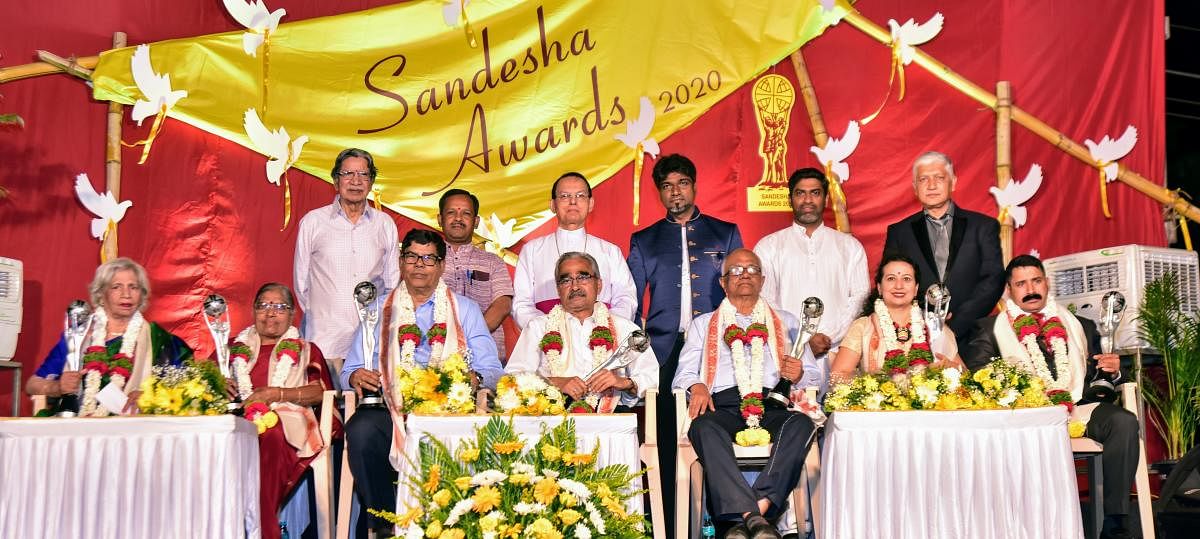 Sandesha Awards were presented to Helen D’Cruz, Justin D’Souza, Valli Vagga, Boluvaru Mohammed Kunhi, Shivkumar, K S Pavithra and Vincent Prakash Carlo, in Mangaluru.