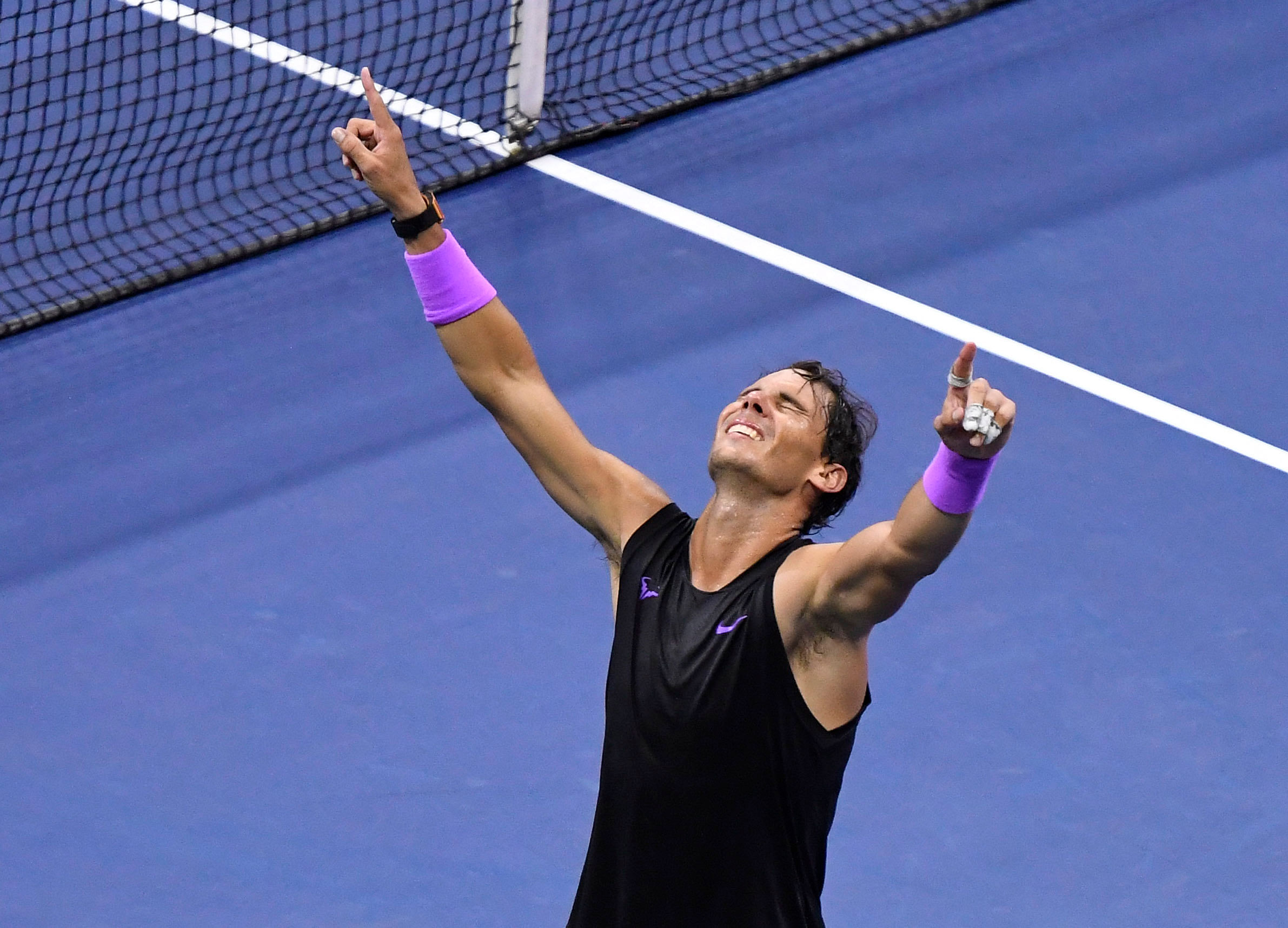 Nadal exults after his US Open final win over Medvedev (Photo by USA Today Sports)
