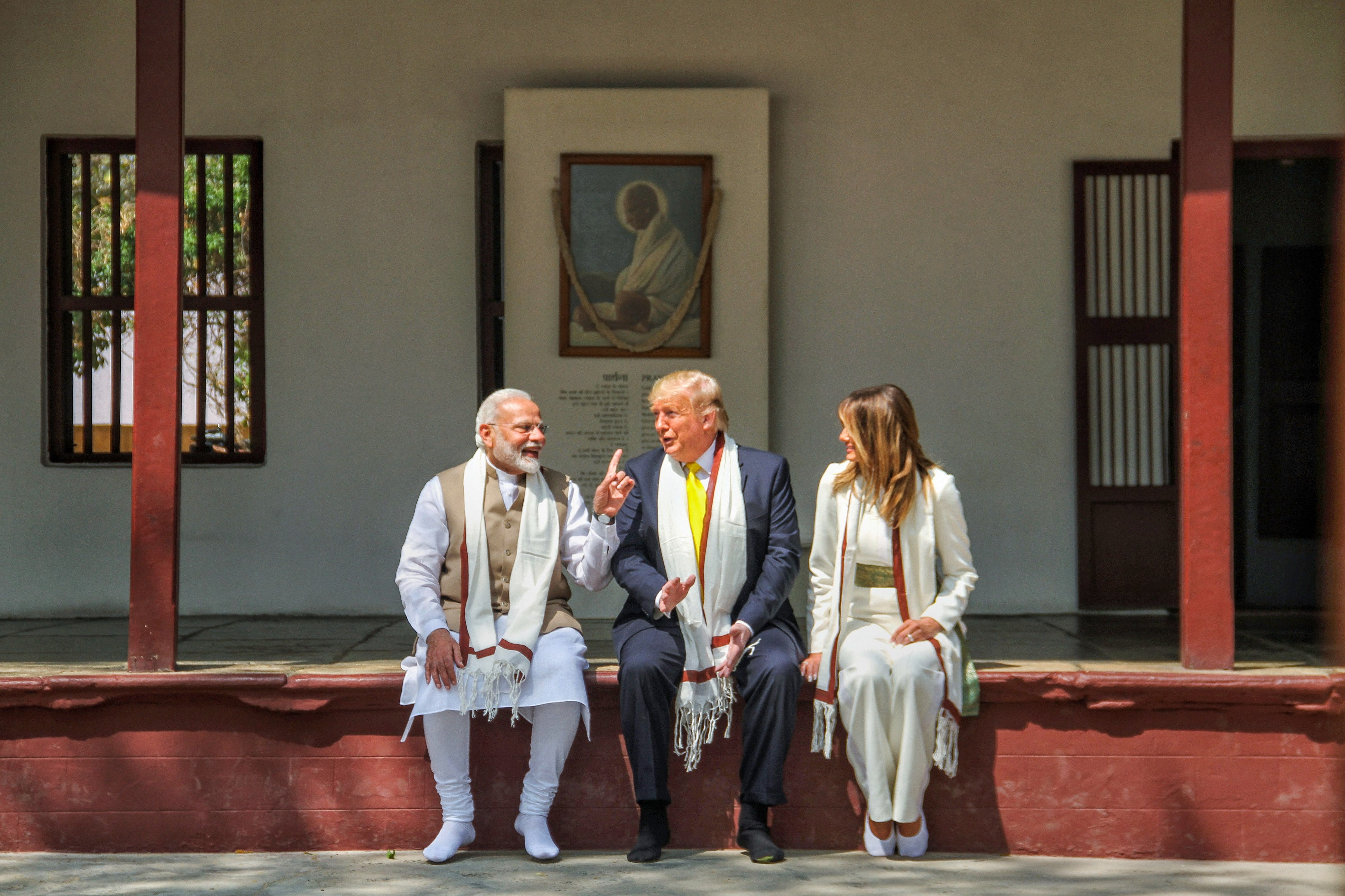  Prime Minister Narendra Modi, U.S. President Donald Trump and First Lady Melania Trump at Sabarmati Ashram. (PTI Photo)