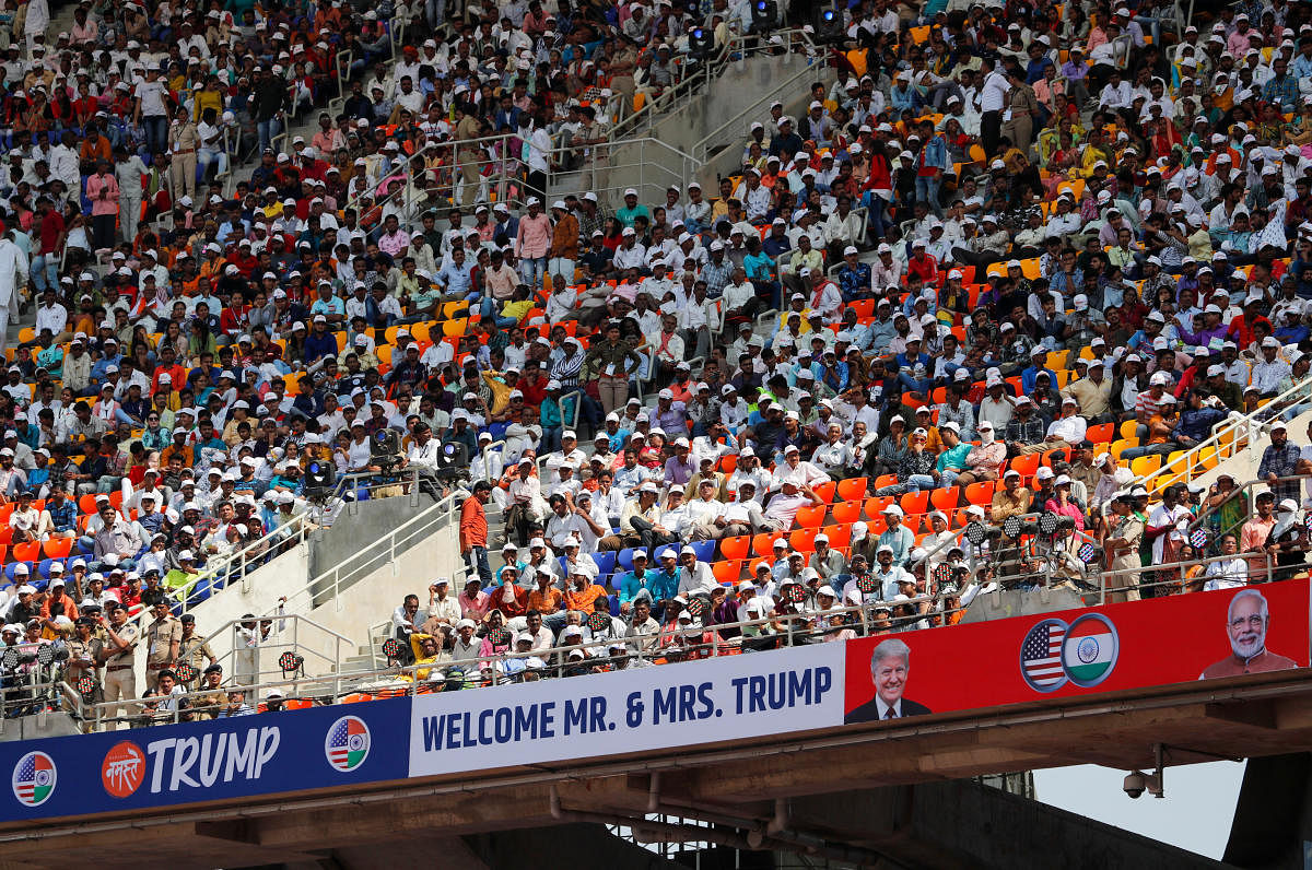 People sit on the stands at a "Namaste Trump" event, during Trump's visit to India, at Sardar Patel Gujarat Stadium, in Ahmedabad, India, February 24, 2020. (Reuters photo)