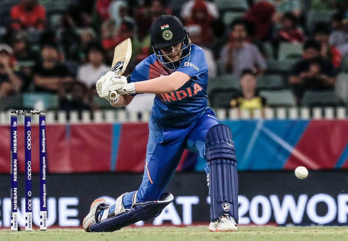 Shafali Verma of India plays a shot during the Twenty20 women's World Cup cricket match between India and Bangladesh in Perth on February 24, 2020. (Photo by AFP)