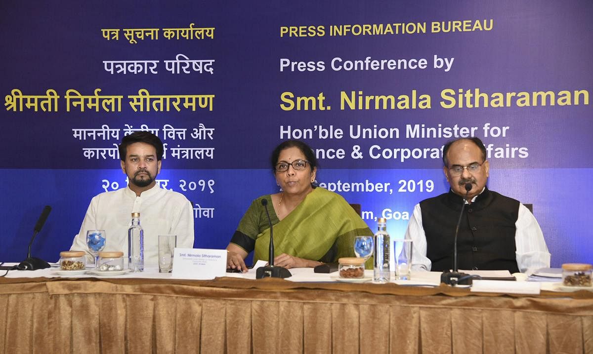 Finance Minister Nirmala Sitharaman addresses a press conference ahead of the 37th meeting of the GST Council, in Panaji. PTI