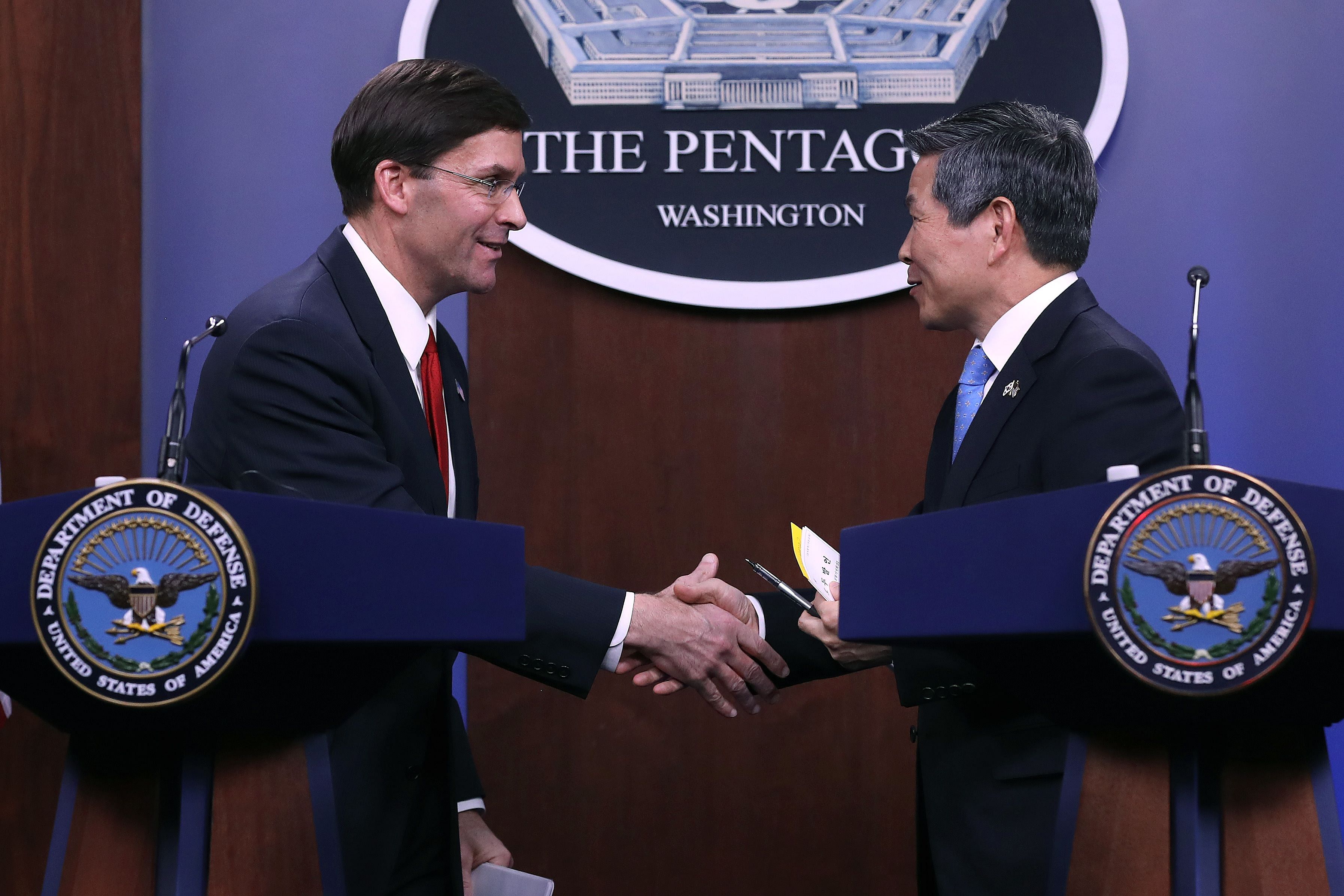 South Korean National Defense Minister Jeong Kyeong-doo speaks during a news conference with U.S. Defense Secretary Mark Esper at the Pentagon. (Credit: AFP Photo)