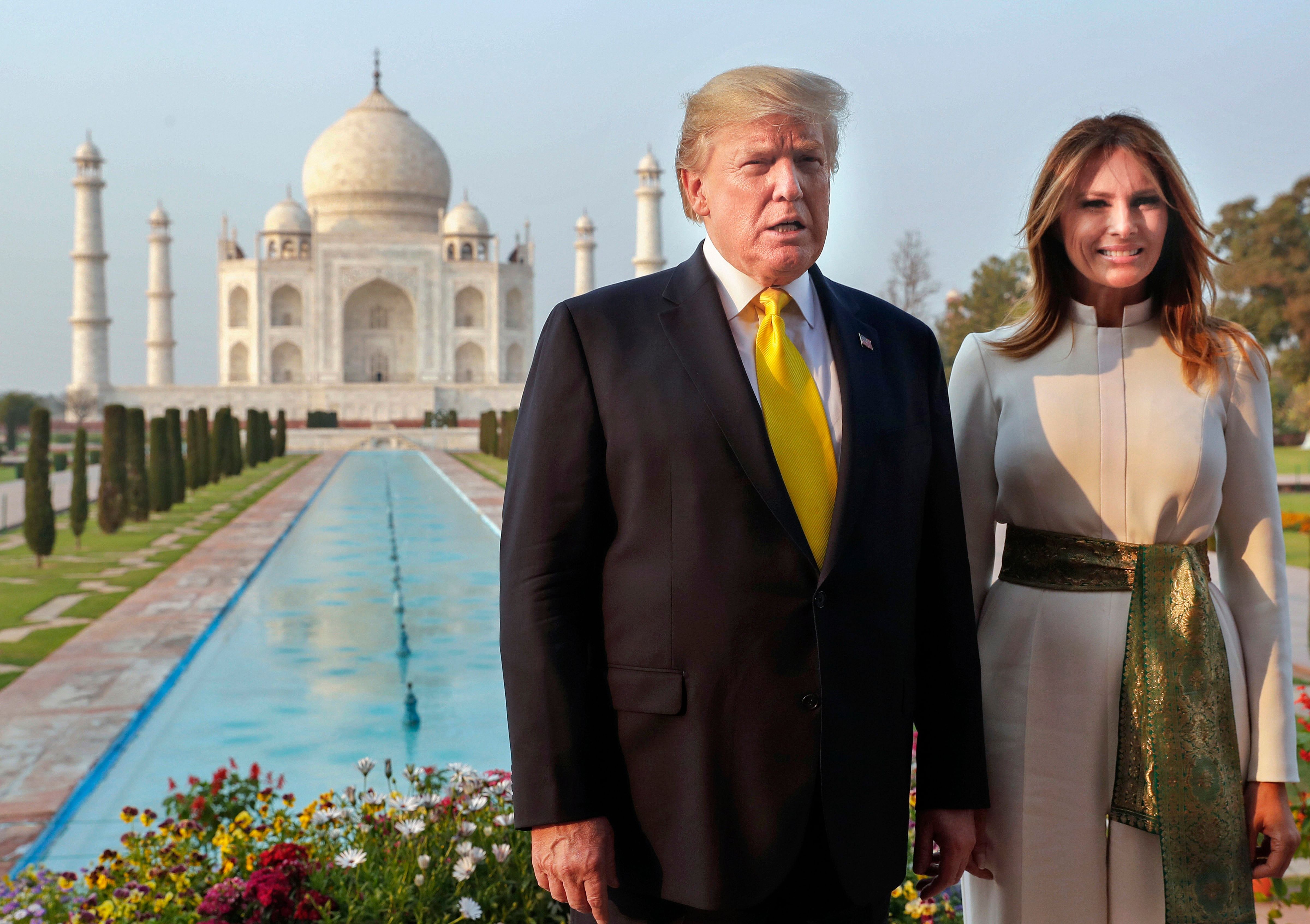 US President Donald Trump, and First Lady Melania Trump visit the Taj Mahal, the 17th century monument to love in Agra. (Credit: PTI Photo)
