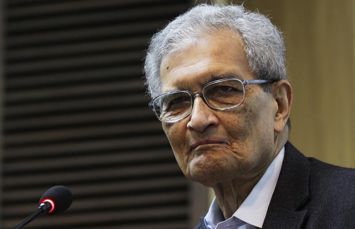 Nobel Prize in Economic Sciences laureate, Amartya Sen addresses media after a book launch in New Delhi, India on 08 January 2011.