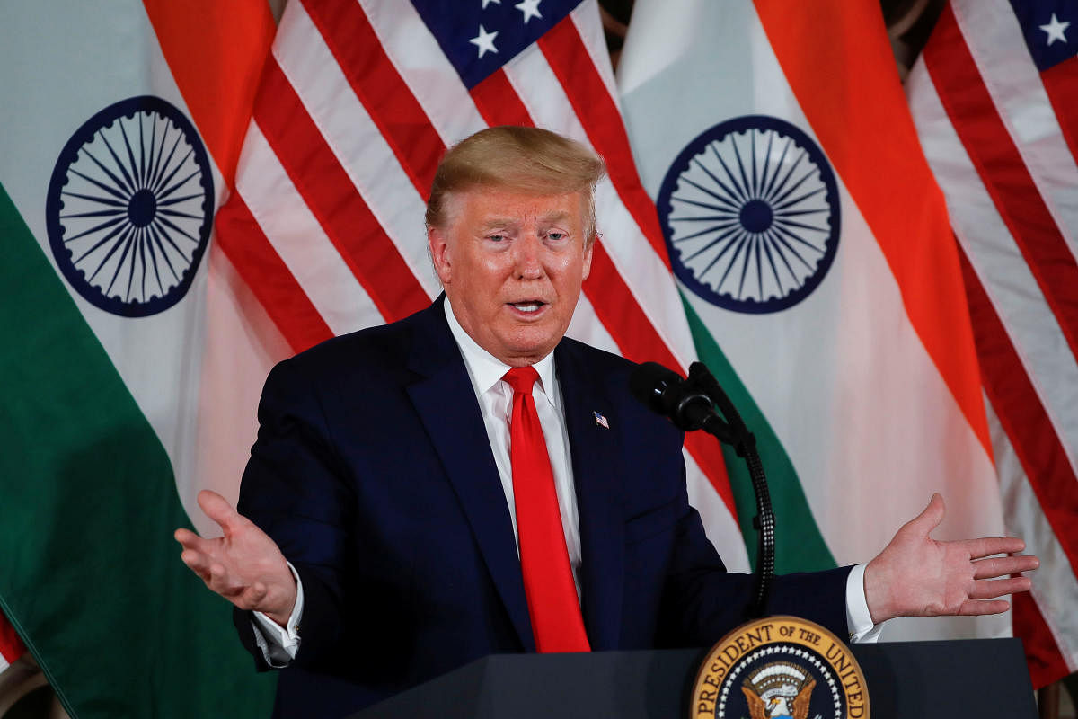 US President Donald Trump at a press conference in New Delhi on February 25, 2020. (Photo by Reuters)