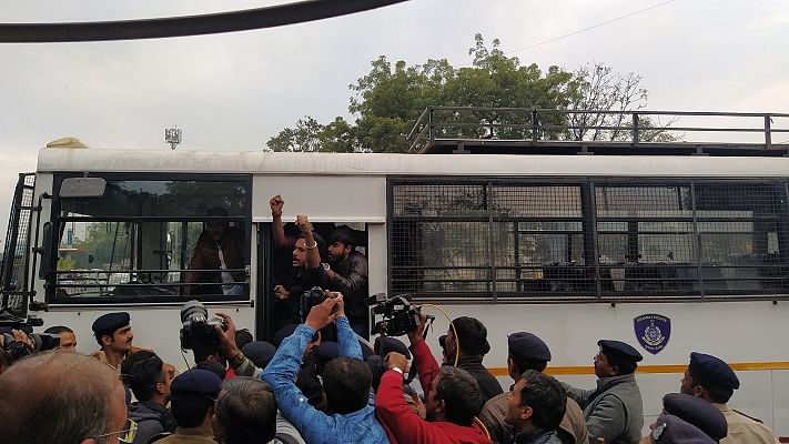 Police detained dozens of people who came out to protest against CAA and NRC in Ahmedabad on Sunday evening. (DH Photo)