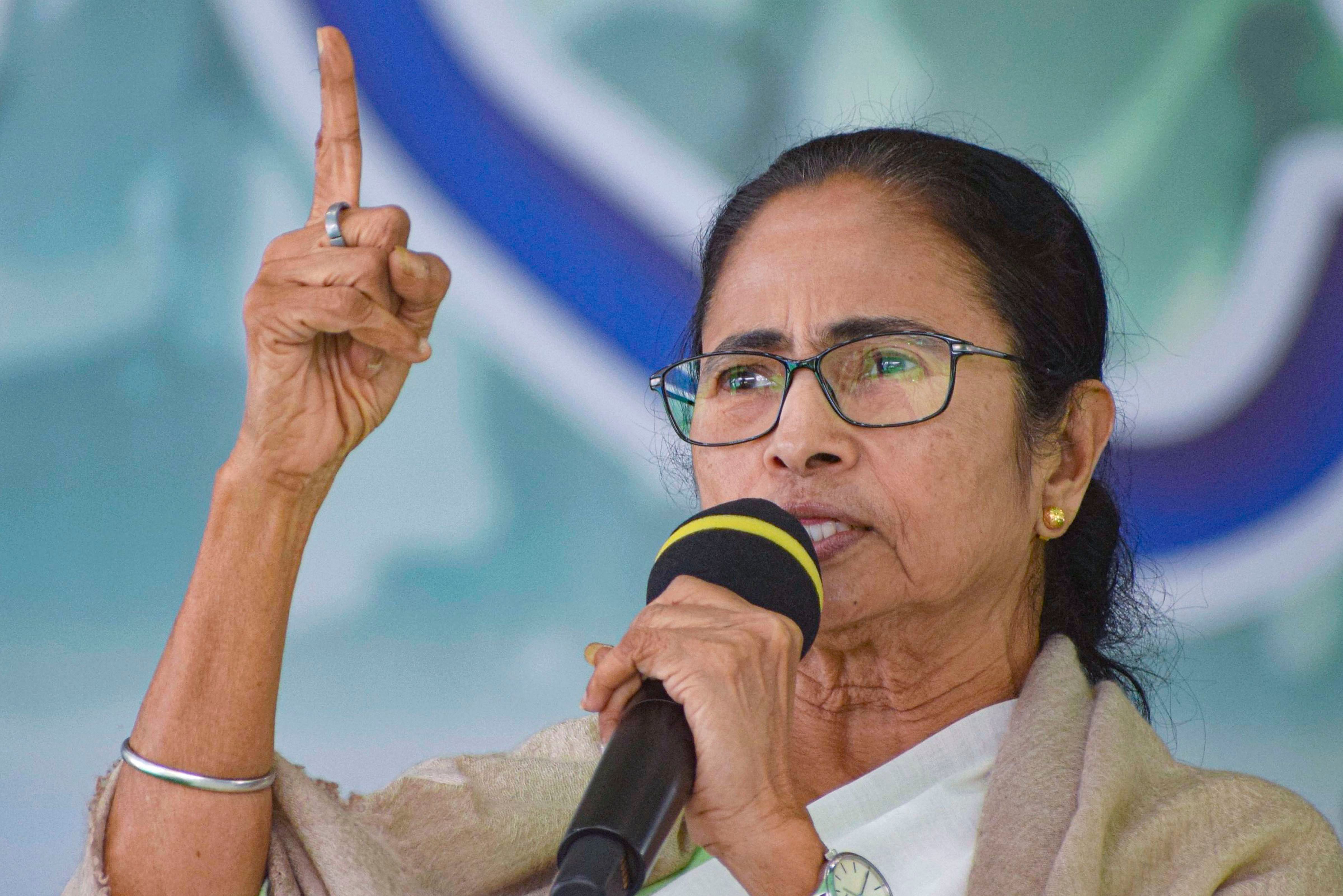 West Bengal Chief Minister Mamata Banerjee addresses party workers at a rally in Bankura district of West Bengal. (Credit: PTI Photo)