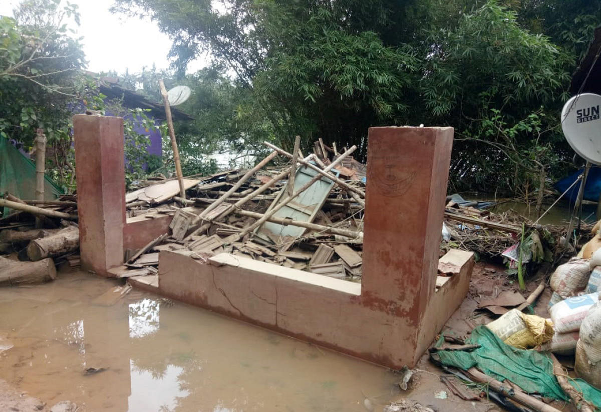 A house that was damaged in the flood in 2019 in Kodagu district.