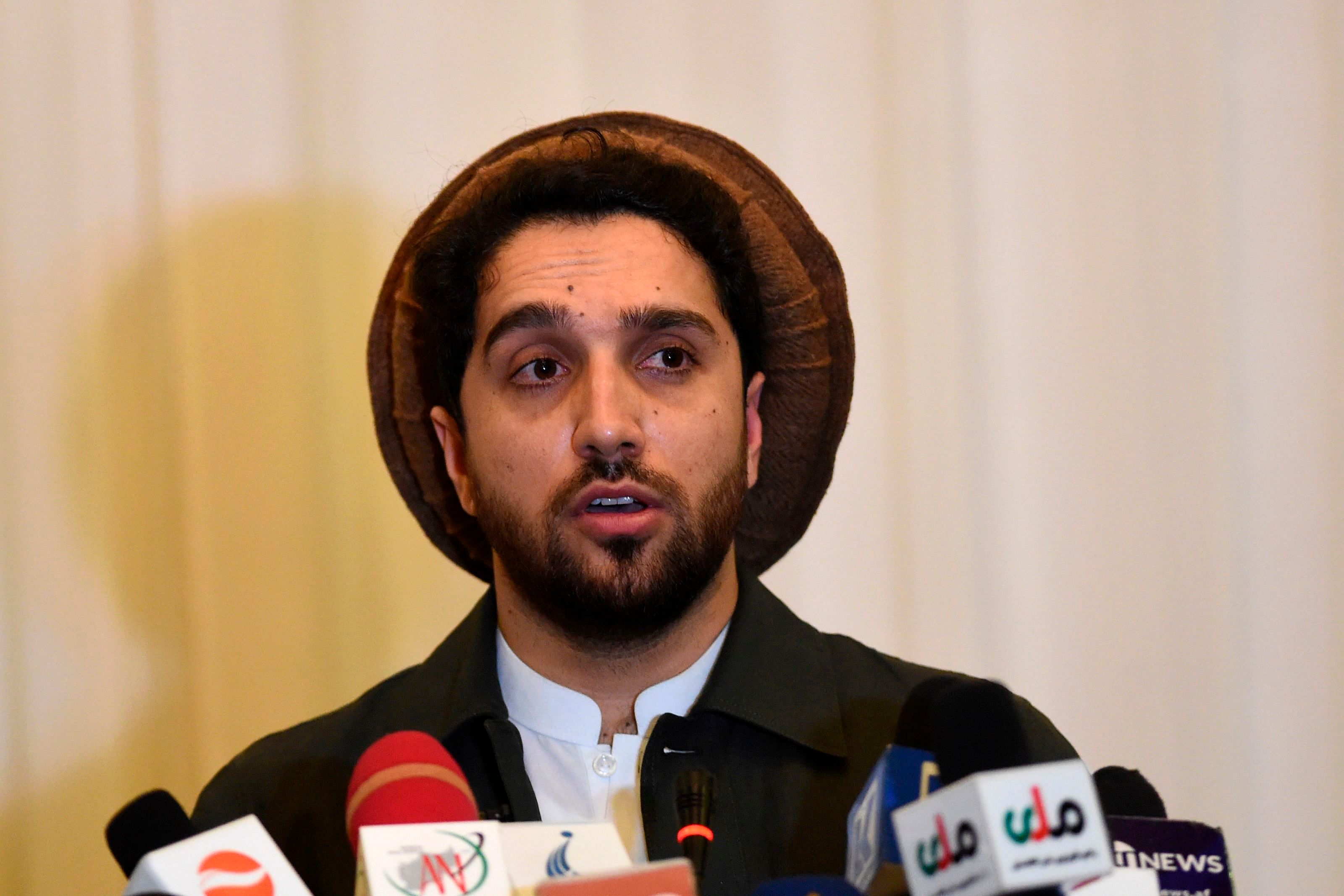 Ahmad Massoud, the son of the largely revered late military and political Afghan leader Ahmad Shah Massoud also known as "The Lion of Panjshir", speaks during a press conference at the Intercontinental Hotel in Kabul. (AFP Photo)