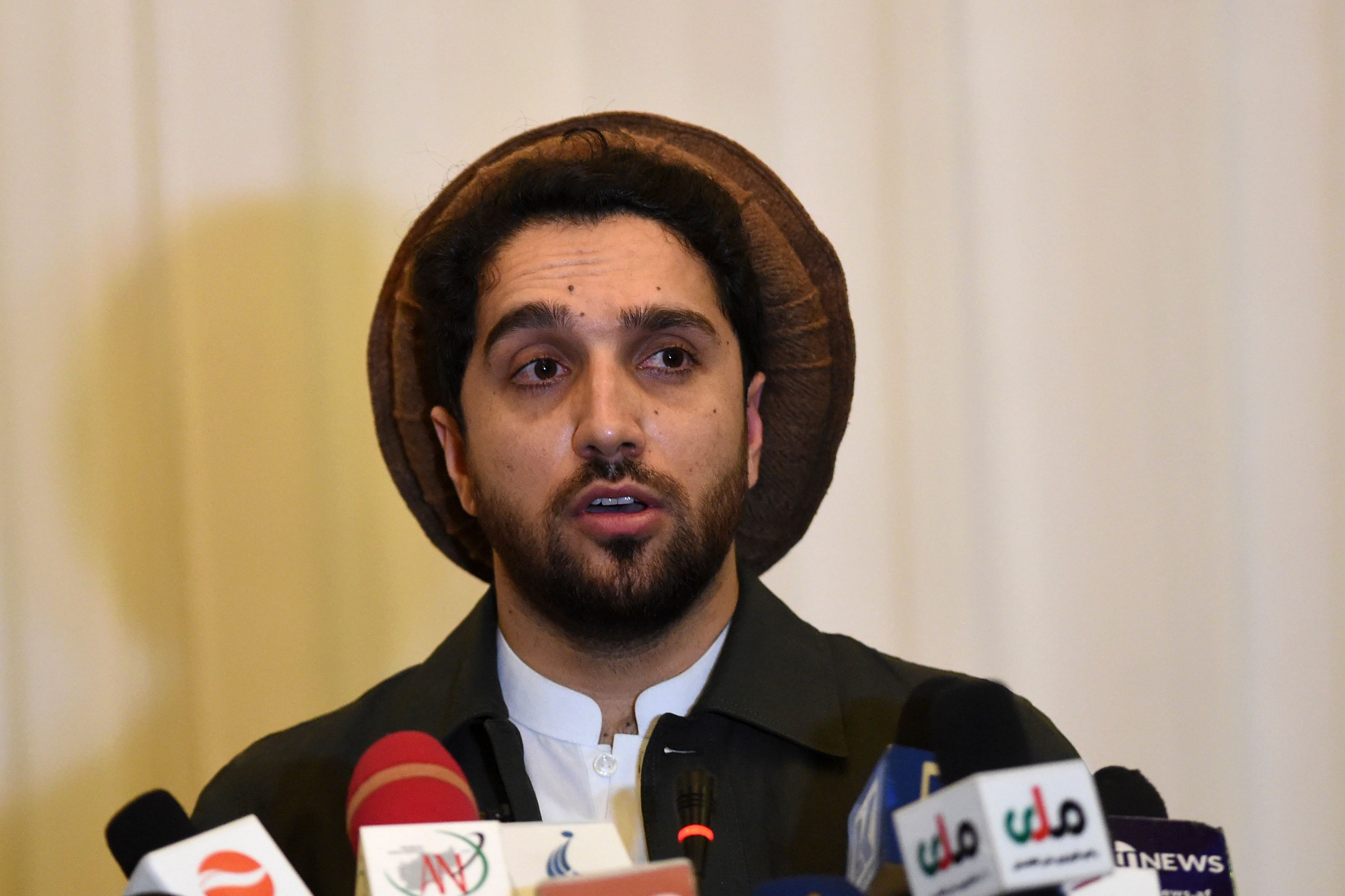 Ahmad Massoud, the son of the largely revered late military and political Afghan leader Ahmad Shah Massoud also known as "The Lion of Panjshir", speaks during a press conference at the Intercontinental Hotel in Kabul. (AFP Photo)