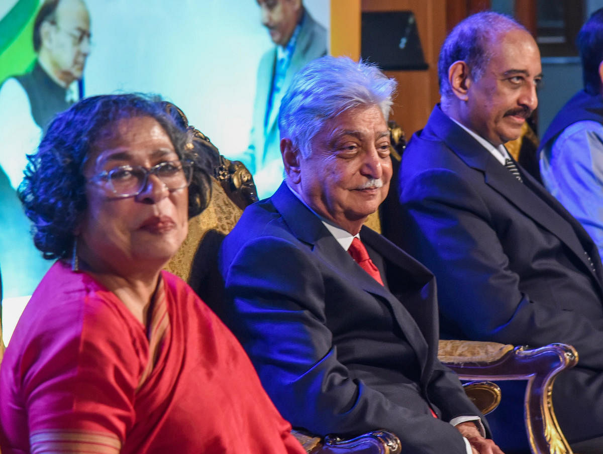 (From Left to Right) Arundhati Nag, Theatre actress, Azim Premiji, Chairman, Wipro Limited and B R Balakrishnana, Chief Commissioner of Income Tax -Karnataka and Goa Region are seen at Income Tax Day event. DH Photo