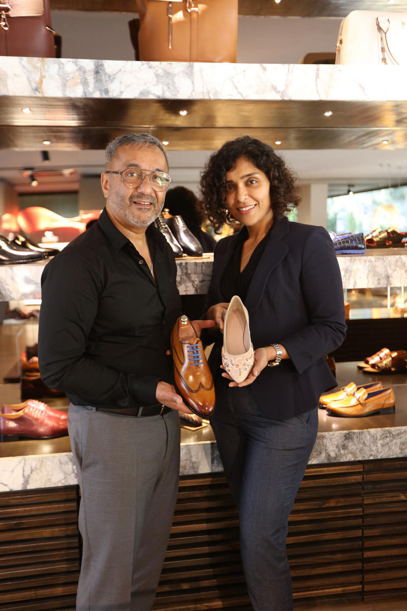 Sunil Suresh, Chairman &amp; Managing Director, Stanley Lifestyles and Shubha Sunil, Director at the launch of premium shoes at their flagship store in Bengaluru