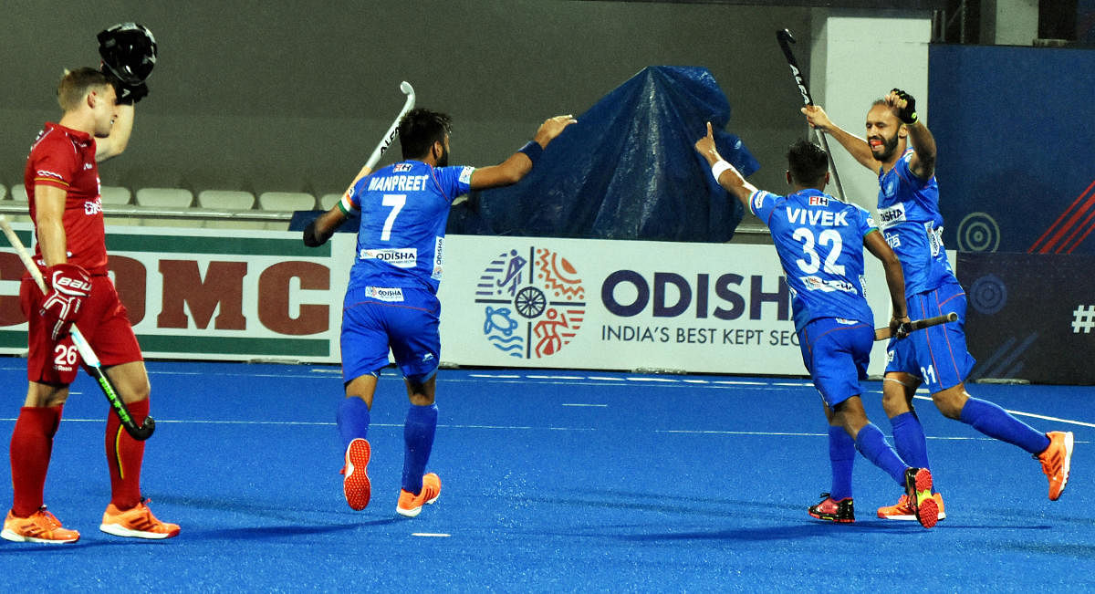  Indian hockey players celebrate during their match (PTI File Photo)