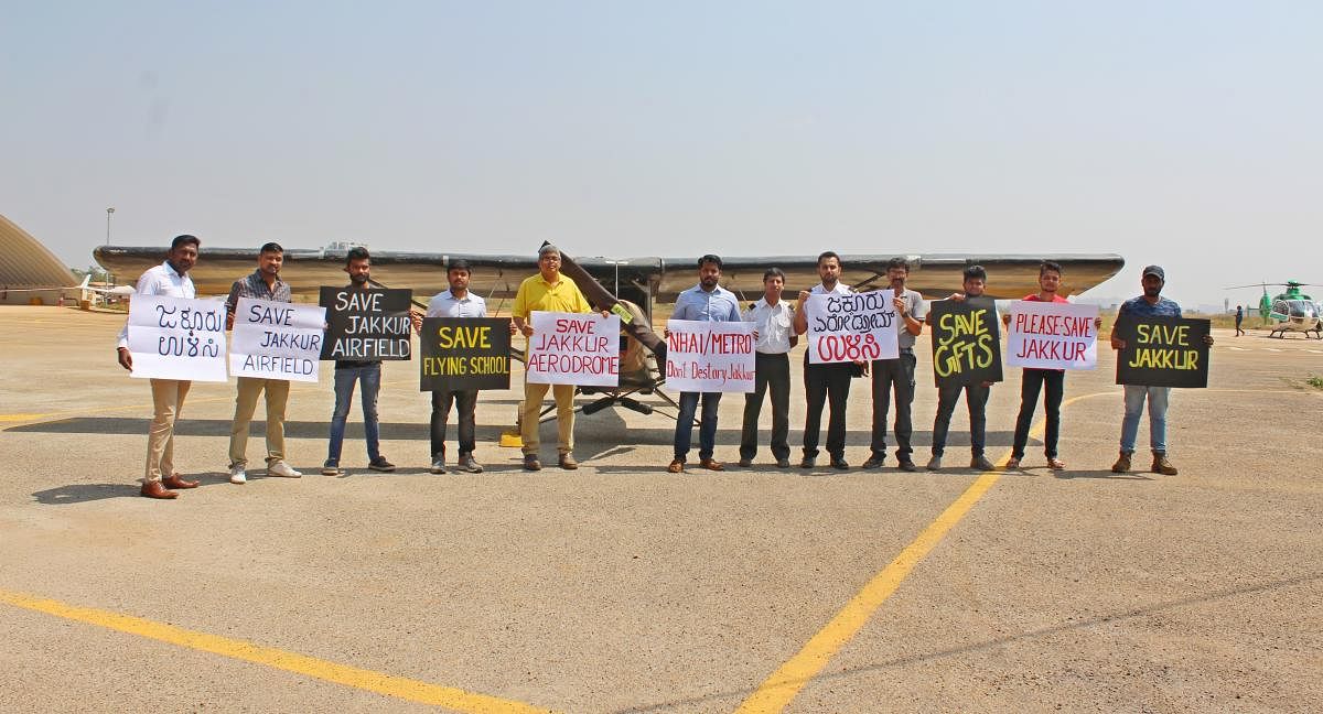 Students protest at Jakkur flying school. (Special arrangement)