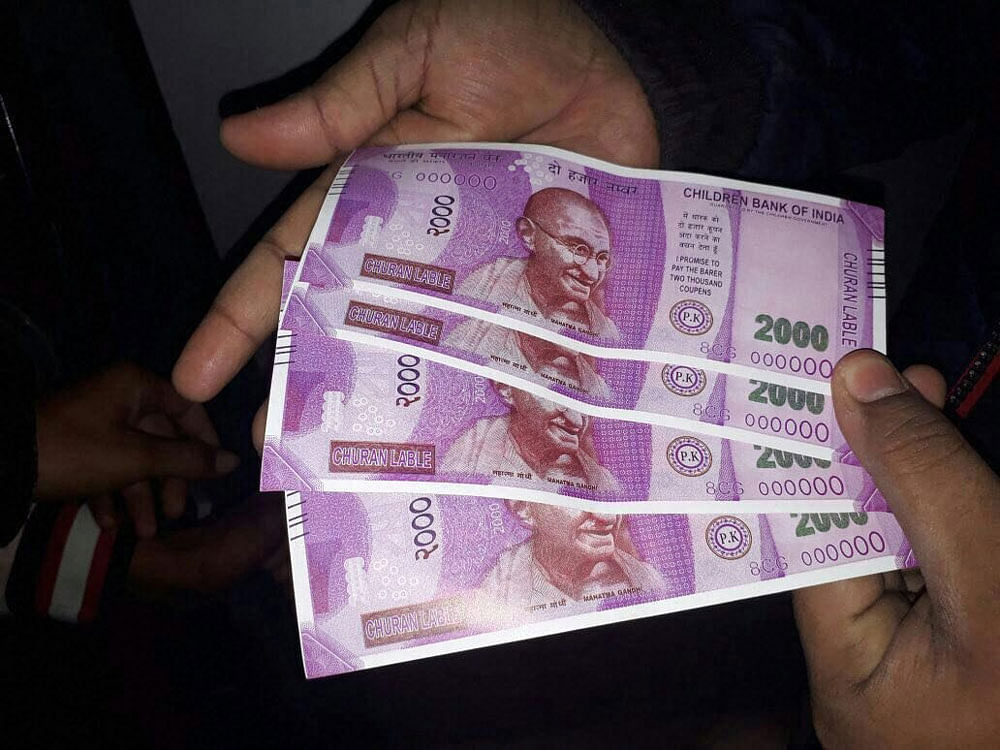 The incident comes days after an SBI ATM in Delhi dispensed four notes of Rs 2,000 with 'Children Bank Of India' written on them. On the fake notes, in place of the official mark, a little box said 'Churan Label'. PTI file photo
