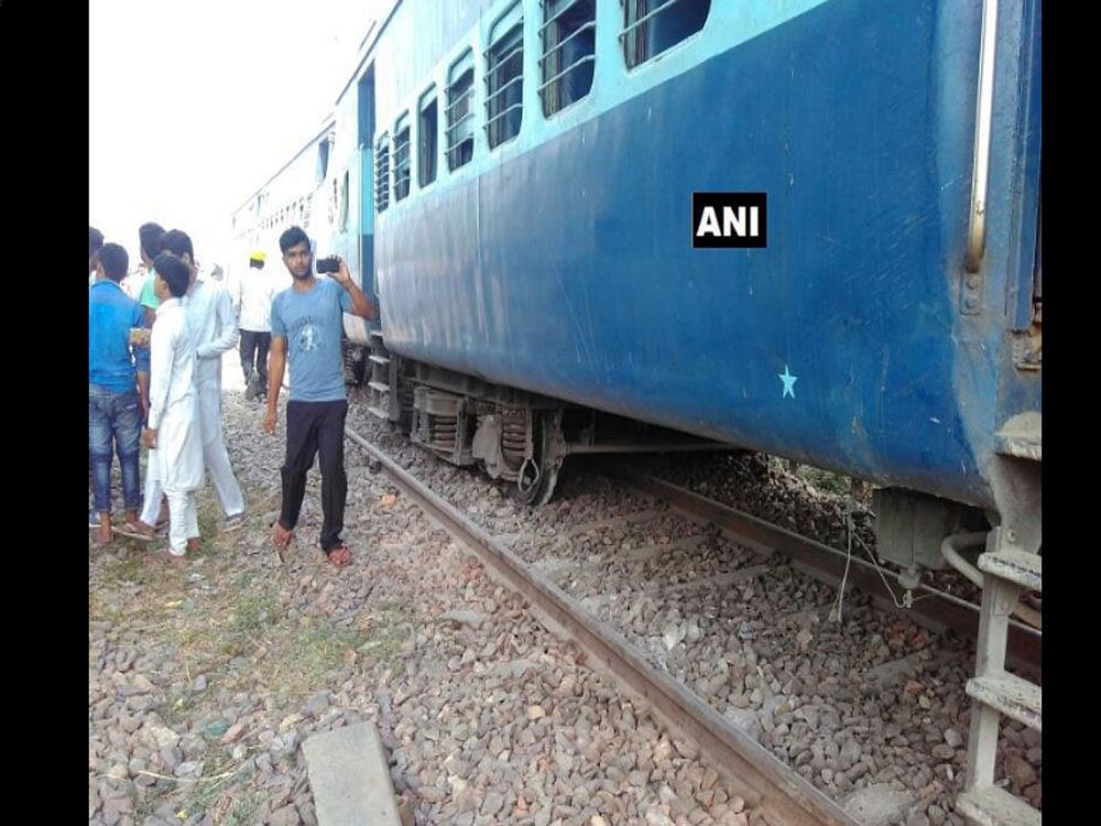 Eight coaches of Lucknow-bound Meerut-Lucknow Rajya Rani Express derailed at 8.15 AM near Rampur in Uttar Pradesh leaving at least two passengers injured. However, there was no casualty in the accident, Northern Railway spokesperson Neeraj Sharma said. Picture courtesy ANI