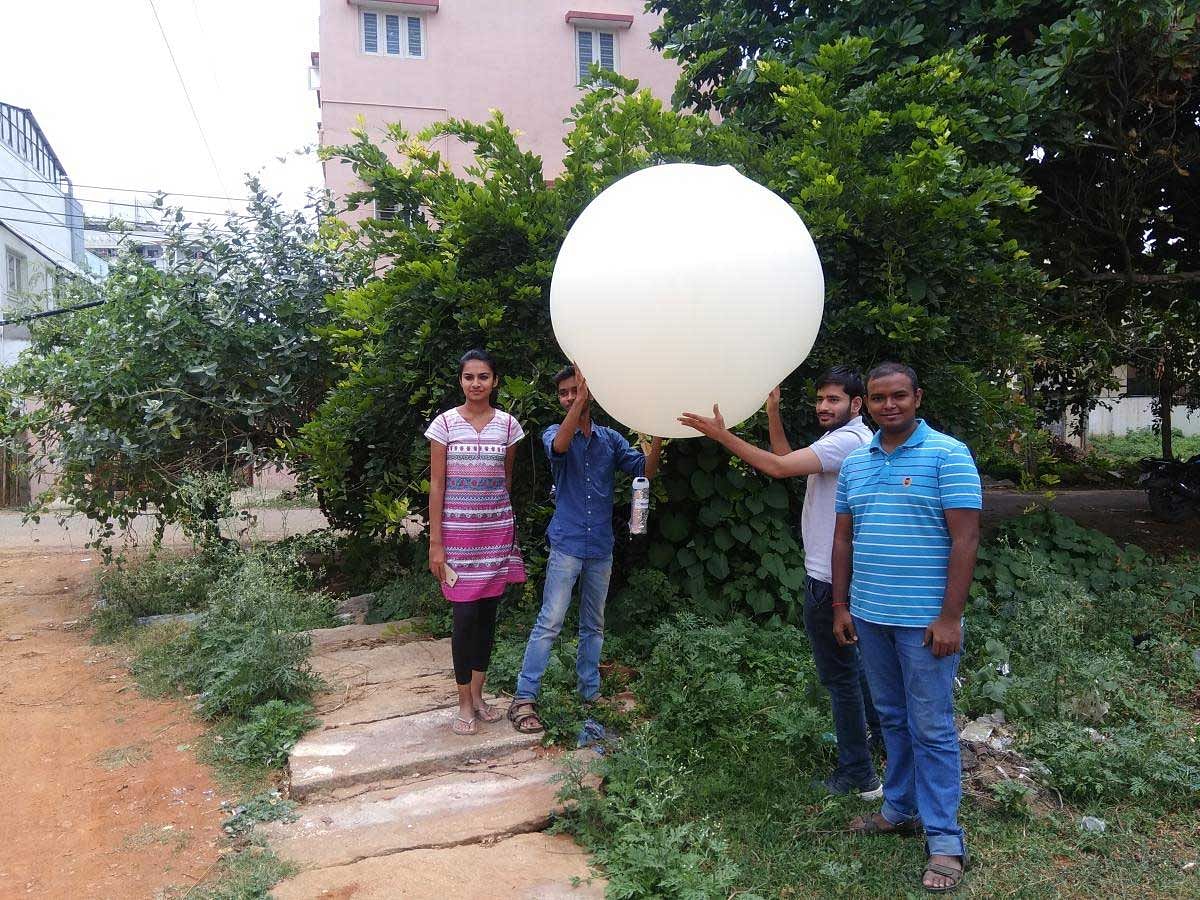 A CanSat being launched by Suraj Jana and his team.