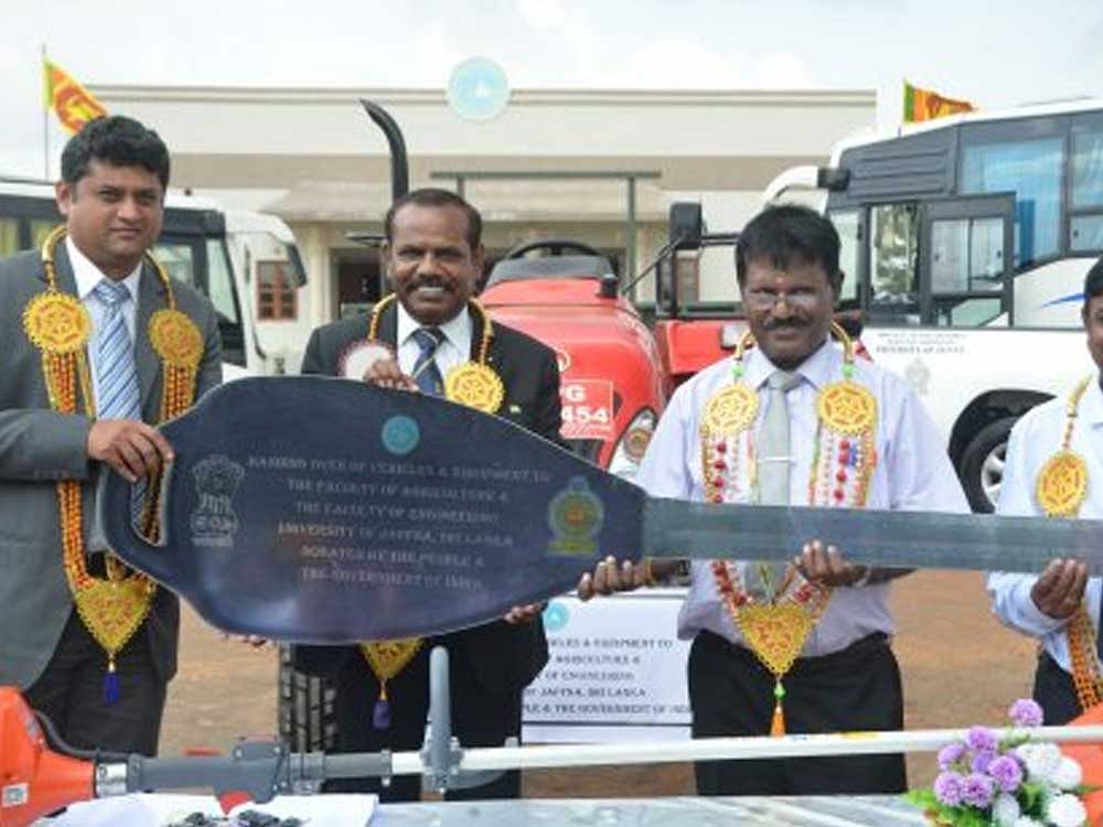 The assistance package was given to develop agriculture as well as engineering faculty on the Killinochchi campus of University of Jaffna, Indian High Commission said in a statement. Image courtesy Twitter/@SriLankaTimes