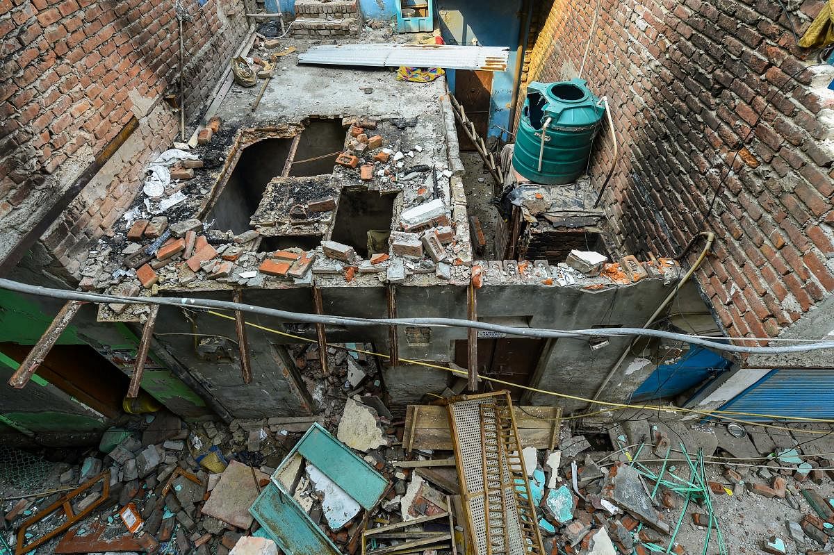 A view of the backside of the Madina mosque, damaged during the recent communal violence, at Shiv Vihar in Northeast Delhi. (PTI Photo)